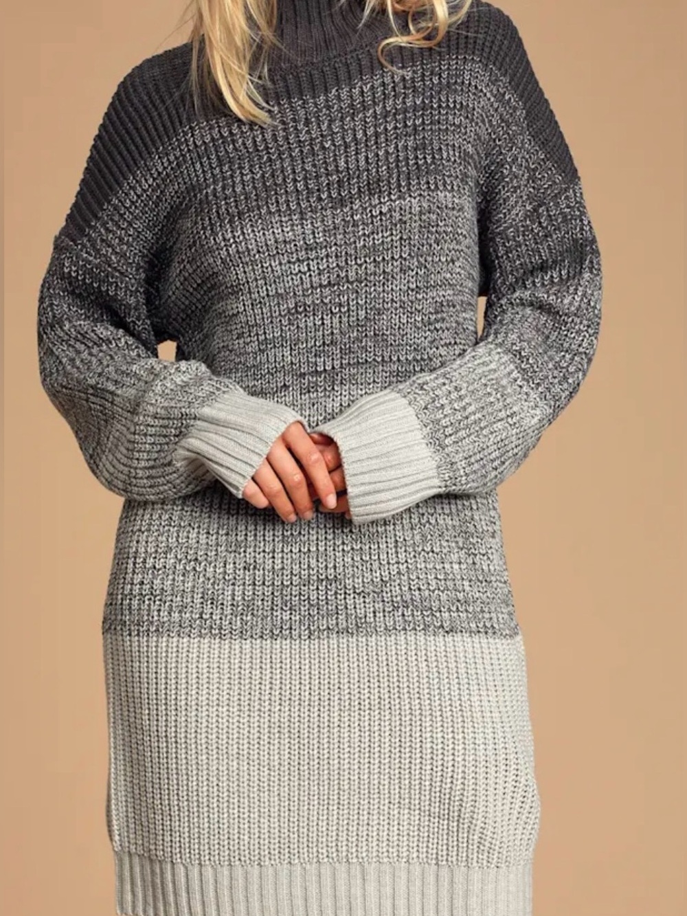Lulus Snuggle Buddy Grey Colorblock Knit Sweater Size Large